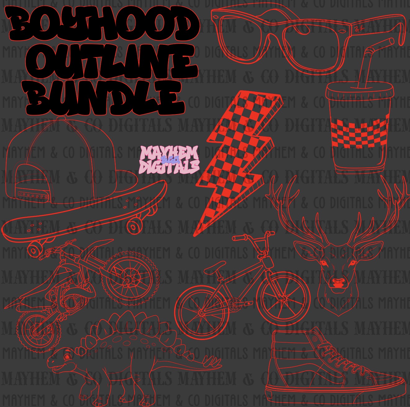 Boyhood Outline Bundle - 10 PNG’s
