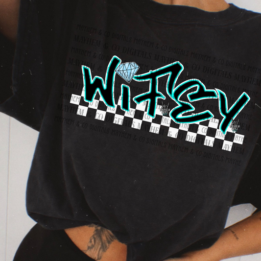 Wifey teal white checkered - Digital